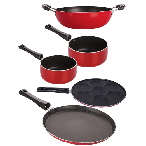 Image of Nirlon 2-Layer Non-Stick Cookware Set – Red & Black 