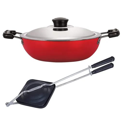Image of Nirlon 2Piece NonStick Cookware Set – Red (28cm Kadhai & Toster)