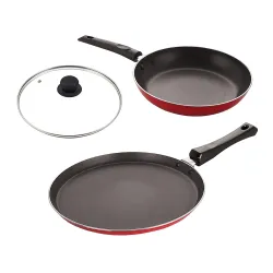 Nirlon 3-Layer Nonstick Coating Aluminum Compatible with All Gas & stovetops 4 Piece Cookware Set with Bakelite Handle (