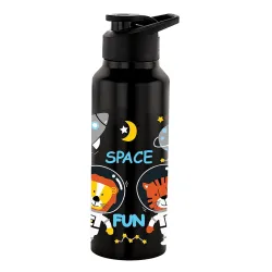 NIRLON Stainless Steel Single Walled Water Bottle 750ml, Water Bottles For Fridge, School,Gym,Home,office,Boys, Girls, Kids, Leak Proof (UV Printed Bottle, Space Fun, Sipper Cap)