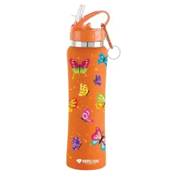 NIRLON Flip Bot Stainless Steel Rubber Finish Water Bottle With Straw Lid For Fridge, School,Gym,Home,Office,Boys, Girls