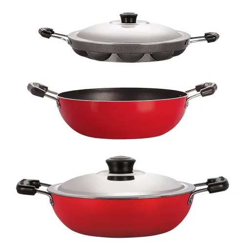 Image of Nirlon Aluminium Cookware Set – Kadai, Deep Kadai & Appam Patram
