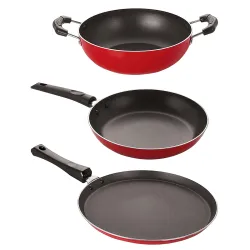 Nirlon 3 Layer Aluminium Non-Stick Coated Chemical Free Healthy Kitchenware Utensil Gift Item Set of 3 Pieces with Bakelitw Handle[3mm Classic_FT10_TP20cm_KD11]