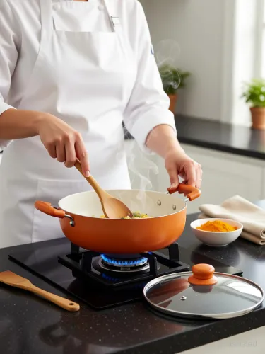 Image of NIRLON Ceramic Coated Aluminum Kadai with Glass Lid 3pcs Set 