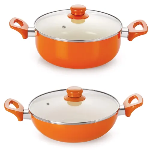 Image of NIRLON Ceramic Cookware Set Kadhai and Casserole with Glass Lid - Set of 2