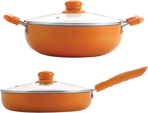 Image of NIRLON Ceramic Induction Base Non-Stick Aluminium Cookware Set, 2-Pieces, Orange Induction Bottom Non-Stick Coated Cookw