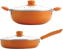 NIRLON Ceramic Induction Base Non-Stick Aluminium Cookware Set, 2-Pieces, Orange Induction Bottom Non-Stick Coated Cookw
