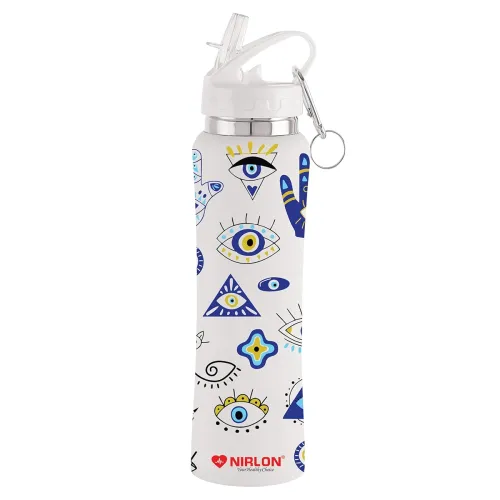 Image of NIRLON Flip Bot Stainless Steel Rubber Finish Water Bottle with Straw Lid For Fridge, School,Gym,Home,office,Boys, Girls