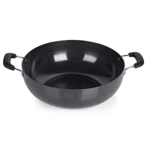 Image of NIRLON Hard Anodised Deep Kadhai, Gas Stove Compatible - Black (3 Litre)