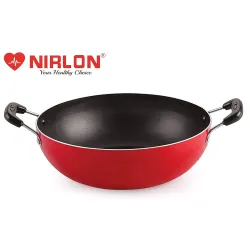Nirlon Kitchen Accessories for Cooking Nonstick Gas Stove Compatible Aluminium Kadhai/Wok 22cm - 1.8 Liter with Handle