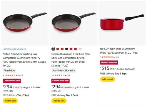 Image of Nirlon Kitchen cookware Set Minimum 70% Discount