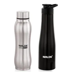NIRLON Stainless Steel Water Bottle Perfect for Office, Home & Travel | Leak-Proof |Set of 2 [Ozone 750ml & Tall Bell Fl