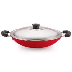 Nirlon Non Stick Aluminium Gas Compatible Appam Pan  with Steel Lid 22.5cm