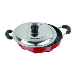 Nirlon Non-Stick Aluminium Appapatram with Steel Lid, 12 Cavity, Red/Black