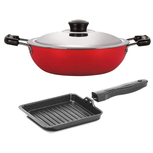 Image of Nirlon Non-Stick Aluminium Combo Set (Deep Kadhai 28cm + Grill Pan 14cm)
