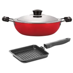 Nirlon Non-Stick Aluminium Combo Set (Deep Kadhai 28cm + Grill Pan 14cm)