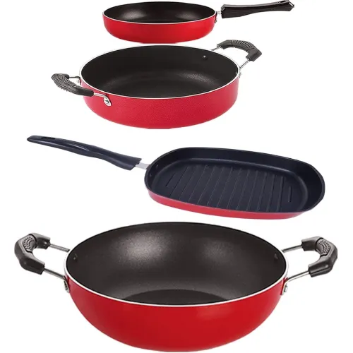 Image of Nirlon Non-Stick Aluminium Cookware Set (4 Pieces, Gas Compatible)
