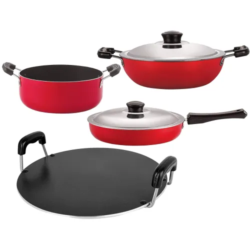 Image of Nirlon Non-Stick Aluminium Dishwasher Safe Flat Base Cooking Essential Item Combo Offer with Lid