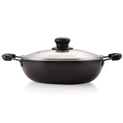 Image of NIRLON Non-Stick Aluminium Induction & Gas Compatible Cookware Deep Kadhai with Glass Lid, 22cm- 2.25 Liter, Black