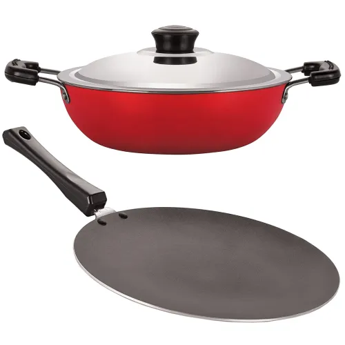 Image of NIRLON Non Stick Aluminium Kitchen Cooking 2 Pieces Cookware Set of Deep Kadhai(K)-28cm 