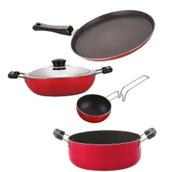 Nirlon Non Stick Coated Dishwasher Safe Aluminium Kitchen Utencils Gift Set of 4 Pieces (FT13_DKD(B)_VG_CS24)