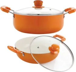NIRLON Aluminium Non Stick Induction Based Ceramic Kadhai and Casserole Set Kadhai 20 cm diameter with Lid 2.1 L capacit