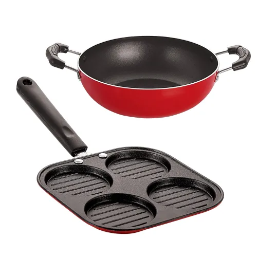 Image of Nirlon Non-Stick Cookware Set–Uttapam Tawa (4‑cavity) & Kadhai 18.5 cm – 2 pcs