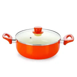 Nirlon Non Stick Induction Casserole with Glass Lid, 2.6 Liter, Orange
