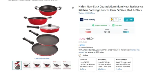 Image of Nirlon Non-Stick Kitchen Cooking 5 Piece