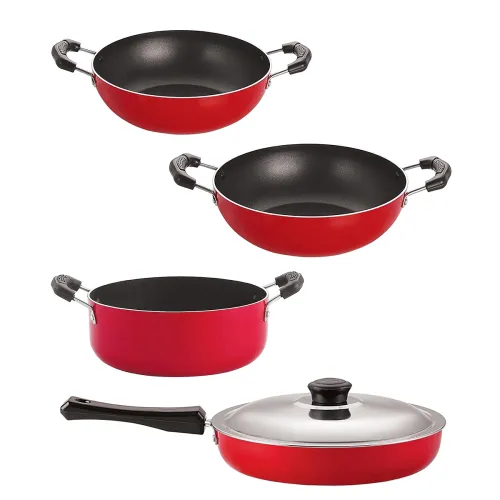 Image of Nirlon Non Stick PFOA Free Gas Compatible Cookware Utensil Item Set of 4 Pieces with Bakelite Handle (FP10_KD11_KD12_CS2