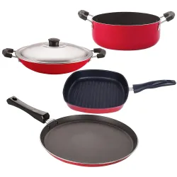 Nirlon Non-Stick 3 Layer Coated Aluminium 4 Piece Odor Free Healthy Cooking