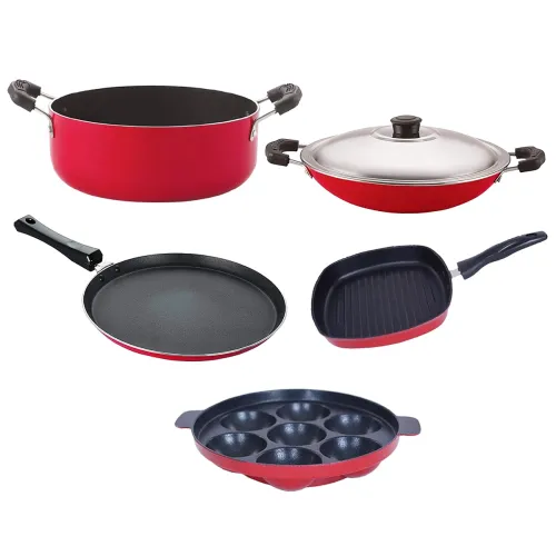 Image of Nirlon 5 Pc Non-Stick Aluminium Cookware Set (BPA-Free)