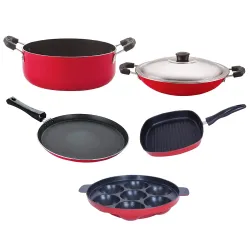 Nirlon 5 Pc Non-Stick Aluminium Cookware Set (BPA-Free)