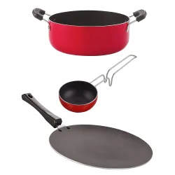 Nirlon Kitchen Accessories for Cooking Non Stick Aluminium cookware Set, 3 Pieces(CT12_VG_CS24)