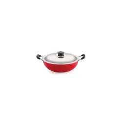 Nirlon Nonstick Aluminium Deep Fry Kadai with Stainless Steel Lid