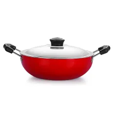 Nirlon Non-Stick Aluminium Kadhai, 3 litres, Red/Black