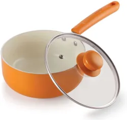 NIRLON Non Stick Induction Base Ceramic Coated Sauce Pan with Glass Lid, Induction Sauce Pan 18 cm diameter with Lid 2.2 L capacity (Aluminium, Non-stick, Induction Bottom)