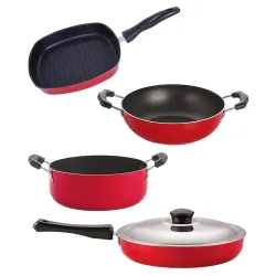 Nirlon Non Stick Coated Aluminium Pfoa Free Kitchenware Essential Gift Set of 4 Pieces (FP12_KD12_GP24.5_CS24)