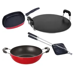 Nirlon Stain Resistance Non-Stick Pots and Pans Combo Gift Set, KD14_GP(24)_RT_HT