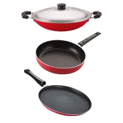 Nirlon Non Stick Cookware Pots & Pan Gift Set of 3 Pieces 