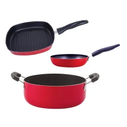 Nirlon Non-Stick Aluminium Cookware Set of 3 Pieces Red Color(CVG_CS24_GP24)