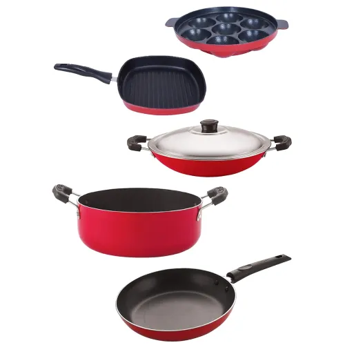 Image of Nirlon Non Stick cookware Set of 5 Pieces Combo for Wedding Gift(2.6mm_AP(7)_AC_GP(22.5)_Cass20_TP24)