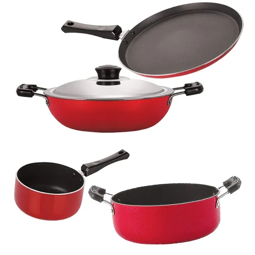 Image of Nirlon Aluminium Non Stick Kitchen Utensil for Cooking Pots and Pan Set of 4 Pieces (FT13_DKD(J)_SP(B)_CS24)