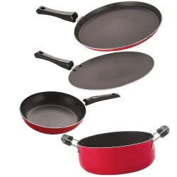 Nirlon 3 Layer Coated Non Stick Aluminium Pots and Pans Cooking Item Gift Set of 4 Pieces (FT13_CT12_TP22_CS24)