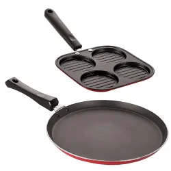 Nirlon Non-Stick Uttapam Pan & Flat Tawa Set – Red