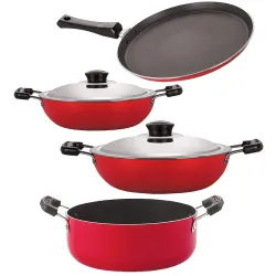 Nirlon Odor Free 3 Layer Non Stick Coating Cookware Gift Item Set of 4 Pieces with Bakelite Handle(FT13_DKD(B)_DKD(J)_CS