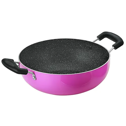 Image of Nirlon Orchid Granite Non Stick Aluminium Dishwasher Safe Deep Kadhai|Wok 24cm - 3Liter[Color-Pink]