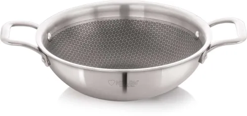 Image of NIRLON Prima Triply Stainless Steel Honeycomb Kadai 20cm (1.6L, Non-Stick, Induction Base)