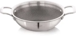NIRLON Prima Triply Stainless Steel Honeycomb Kadai 20cm (1.6L, Non-Stick, Induction Base)