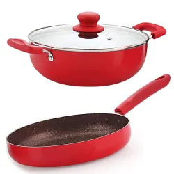 Nirlon Red Stone Non Stick Aluminium Cookware Set 3Pcs